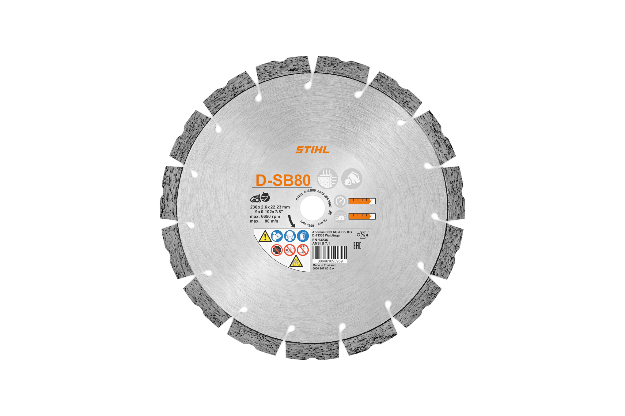 Diamond cutting wheel - Ø 230mm/9", Concrete/Hardstone, D-SB80