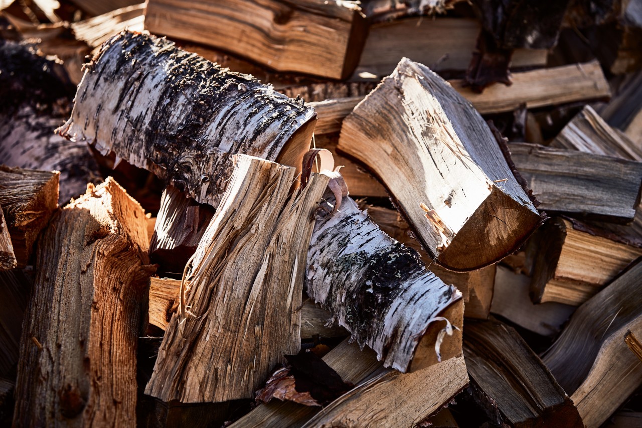 An pile of roughly chopped logs