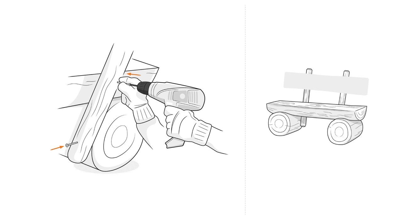 Illustration Posts are screwed to the seat of the garden bench