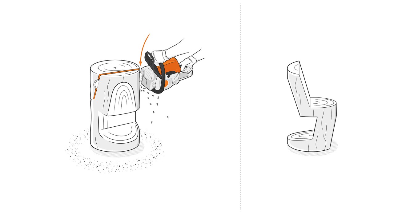 Illustration: The wooden block between backrest and seat is sawn out