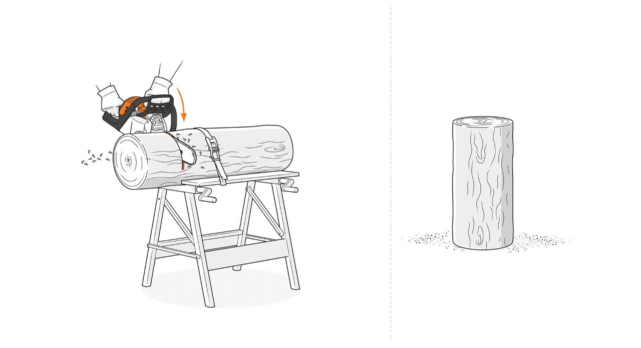 Illustration: The fixed log is cut to length with a STIHL chainsaw