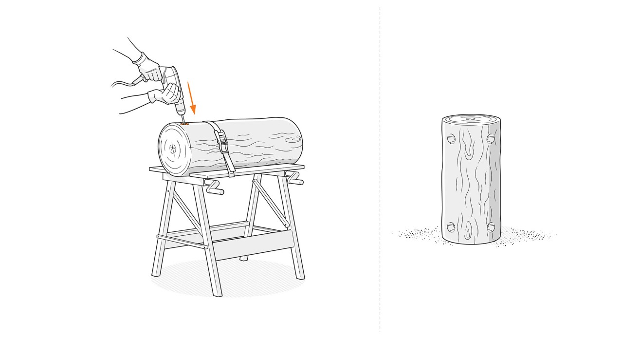 Illustration: The drill is used to drill holes for the reindeer's legs and neck