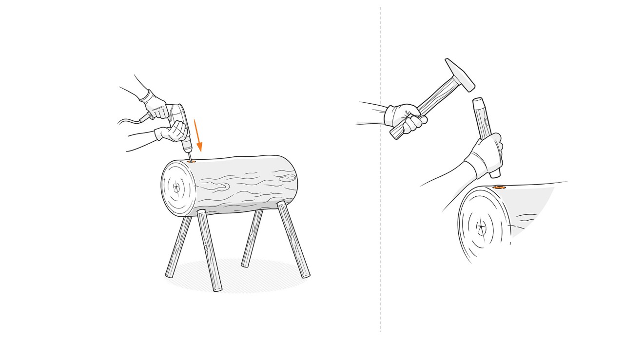 Illustration: The wooden reindeer from logs is assembled