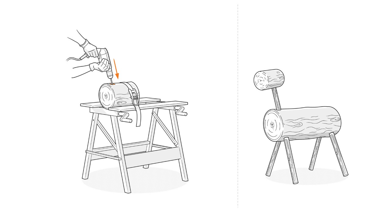 Illustration: Holes for neck and antler are drilled into the fixed stem piece