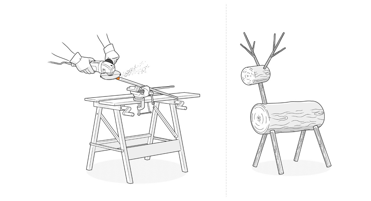 Illustration: The branches for the reindeer antlers are prepared and mounted on 