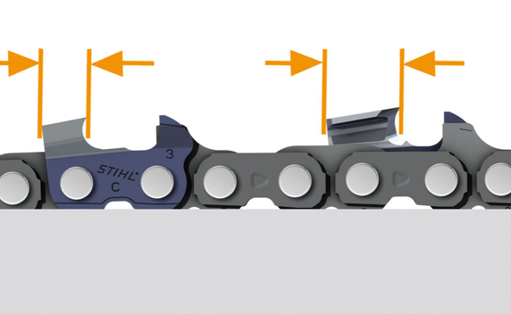 STIHL chainsaw chain diagram highlighting the cutting tooth