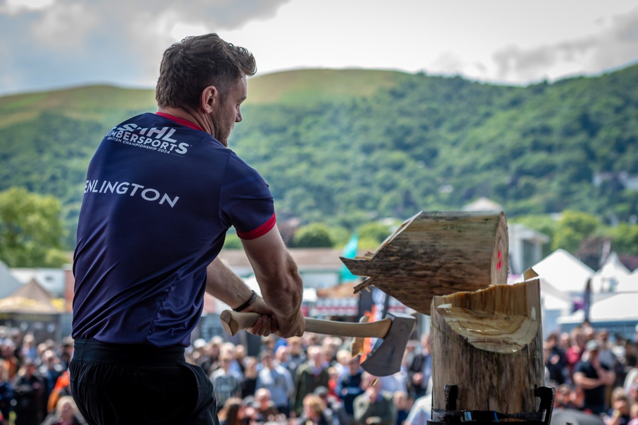 TIMBERSPORTS athlete Glen Penlington competing at the the British Championship on the standing block chop discipline
