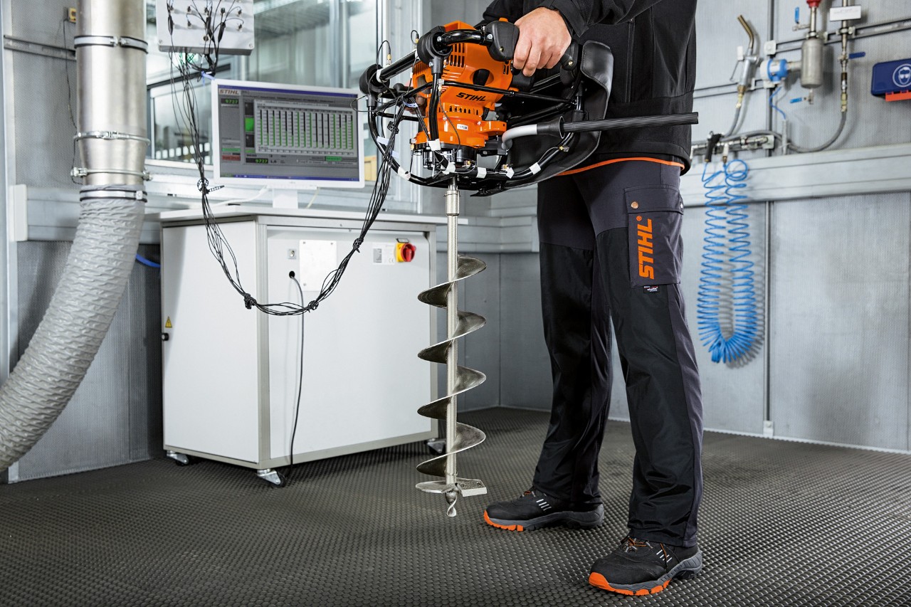 A STIHL power tool is tested for its vibration load 